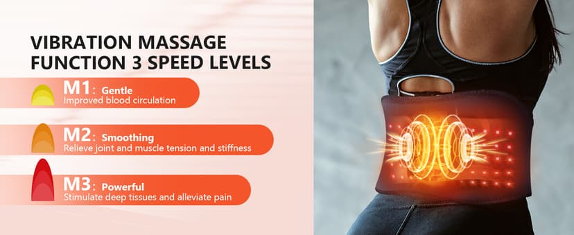 Red Light Therapy Belt & Back Massager for Pain Relief, Infrared Light Therapy Vibration Rechargeable, Red Light Therapy Device for Body Massage for Back Shoulder Waist Knee for Cordless Use
