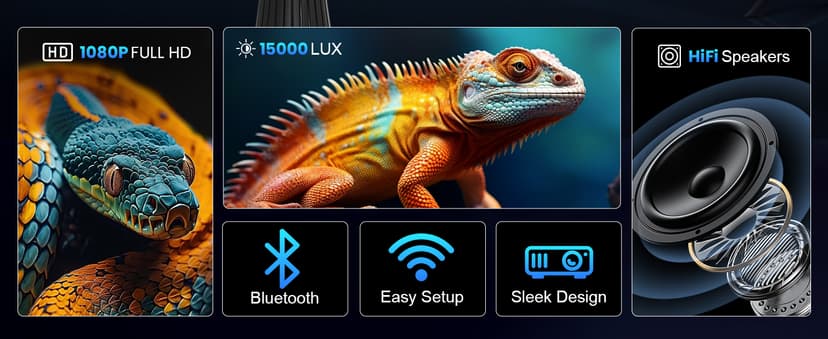 GROVIEW Projector, 15000lux 490ANSI Native 1080P WiFi Bluetooth Projector, 300'' Video Projector, Supports 4K & Zoom, 5G Sync, Compatible with HDMI USB/ AV/ Smartphone/ Pad/ Laptop/ DVD/ TV Stick/ PS5