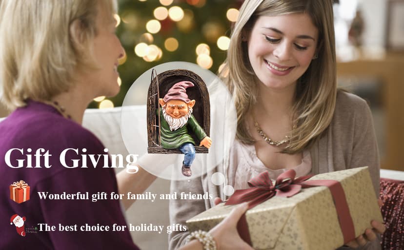 Gnome Statue Tree Face Outside Yard Art Outdoor Statue, 12 Inch Elf Out of The Window Tree Decor and Yard Decorations, Whimsical Gnomes Garden Sculptures & Statues, Fairy Tree Peeker Ornaments