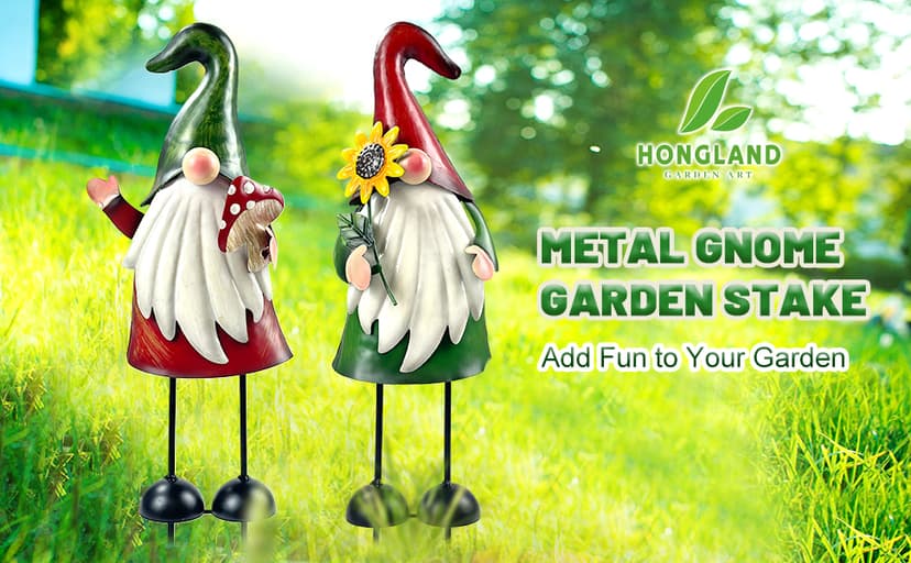 HONGLAND Metal Gnome Yard Art Outdoor Gnomes Garden Statue 18 Inch Gnome Figurine Decorative Stakes for Holiday Christmas Lawn Patio Yard Garden Decor-2 PCS