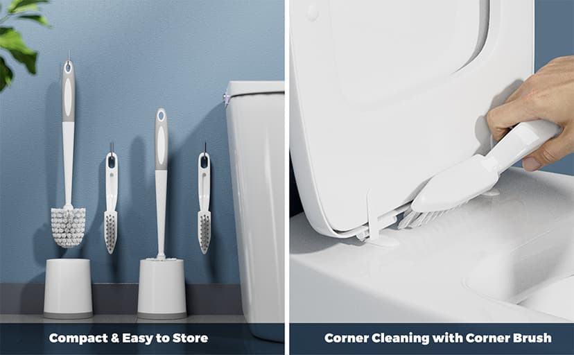 Toilet Brush, 4 Pack Toilet Brush and Holder Set, Toilet Bowl Brush with 4 Grout Brush, Toilet Bowl Brush and Holder for Bathroom, (White)