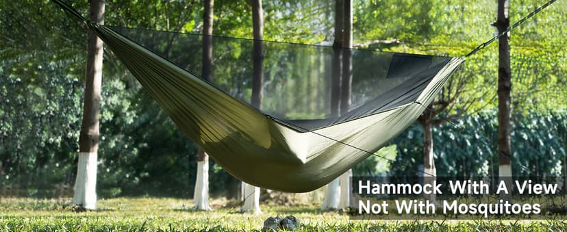 Camping Hammock with Mosquito Net and Ridge Rope, Extra Large for 2 Person, Lightweight Hanging Hammocks Tree Straps, All-in-one Fast Open Hammock for Outside, Hiking, and Travel