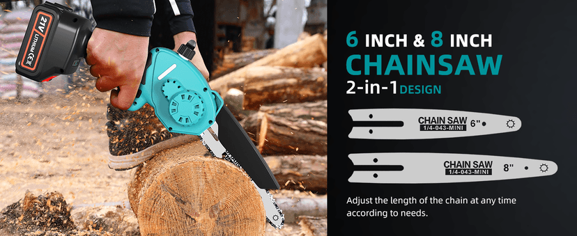 Mini Chainsaw Cordless, 8 inch & 6 inch Electric Chain Saw with 2 Pack Rechargeable Batteries, Battery Powered Handheld Saw for Trees Trimming Wood Cutting, Perfect Gardening Tools for Men Dad Husband