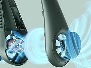 JISULIFE Portable Neck Fan, Hands Free Bladeless Fan, 5 Speeds, 4000 mAh Battery Operated Wearable Personal Fan, Twistable, Rechargeable, Gift for Women Men-Dark Green