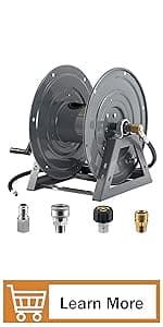 M MINGLE High Pressure Washer Hose Reel 150ft, Heavy Duty Steel Hose Reel, Manual Crank Power Washer Hose Reel with 3/8" Pressure Wash Whip Hose, Swivel Arm and Mounting Bracket, 4000 PSI