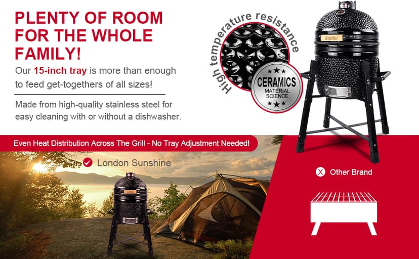 Ceramic Kamado Charcoal BBQ Grill and Smoker, Stainless Steel Grates -15" Ceramic with Tall Stand (GREEN)