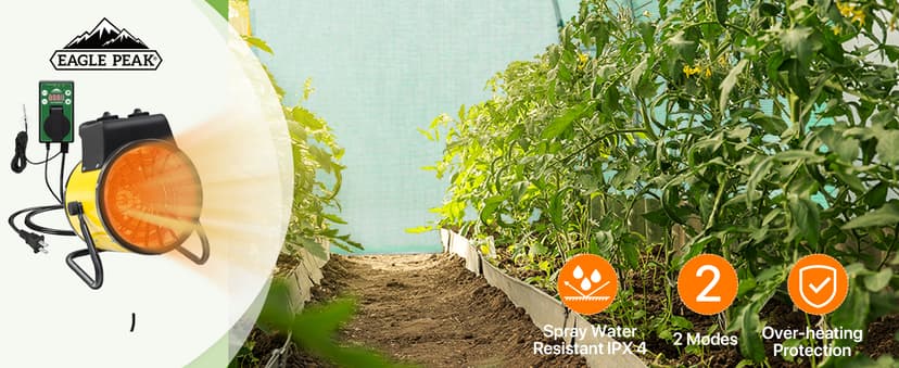 EAGLE PEAK 1500W Electrical Outdoor Heater with Thermostat, Heater for Greenhouse, Grow Tent, Garage, RV, Water Resistant IPX4, Overheat Protection Radiant Heating, Yellow