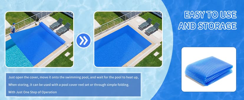 Evoio Solar Pool Covers, 12 x 24 Foot Solar Pool Blankets for Inground Above Ground Rectangular Swimming Pools, Heavy-Duty Floating Bubble Pool Hot Tub Spa Solar Covers Thermal Blanket (12 x 24 Ft)