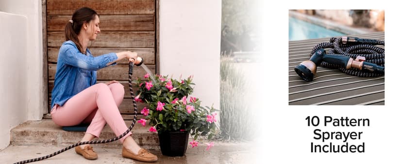 Pocket Hose Copper Bullet Expandable Garden Hose 25 FT w/10 Pattern Thumb Spray Nozzle AS-SEEN-ON-TV 650psi 3/4 in Patented Lead-Free Ultra-Lightweight Solid Copper Anodized Aluminum Fittings No-Kink