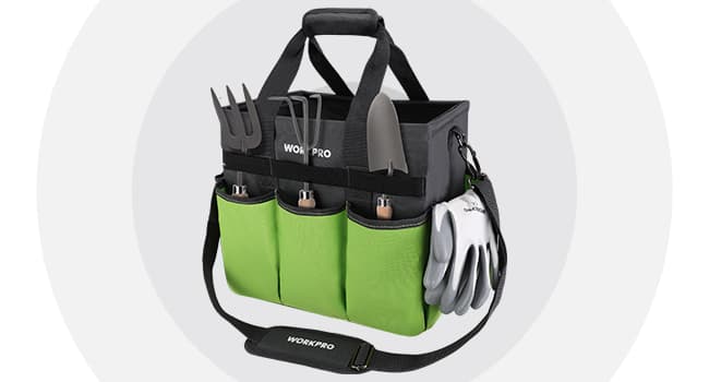 WORKPRO Garden Tool Bag Organizer, Heavy Duty Gardening Tote Bag with 10 Pockets and Long Adjustable Shoulder Strap, Standable Garden Home Tool Kits Organizer, Green