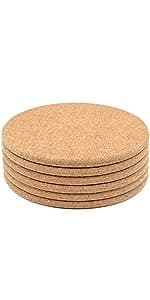 Cork Trivet, 6 Pack High Density Thick Cork Trivets for Hot Dishes and Hot Pots, 8 Inch Heat Resistant Large Coaster for Kitchen, Hot Pads for Table & Countertop