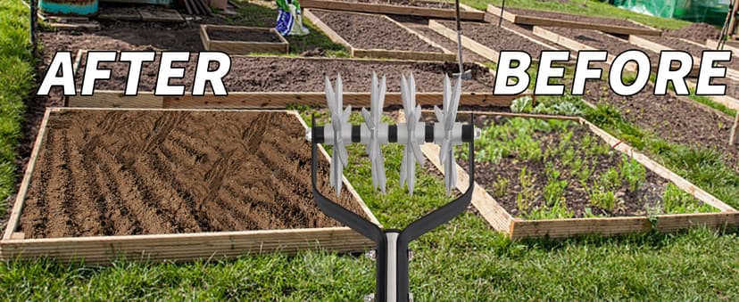 Rotary Garden Tool, Adjustable Hand Tiller, Long Handle Cultivator for Aerating, Weeding, Planting and Mixing Soil or Reseeding Grass