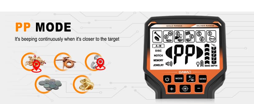 OMMO Metal Detector for Adults & Kids, 10" IP68 Waterproof Gold Detector with 6 Modes, Adjustable Stem & Headphones - 1800mAh USB C Rechargeable for Beach, Parks & Underwater Treasure Hunting