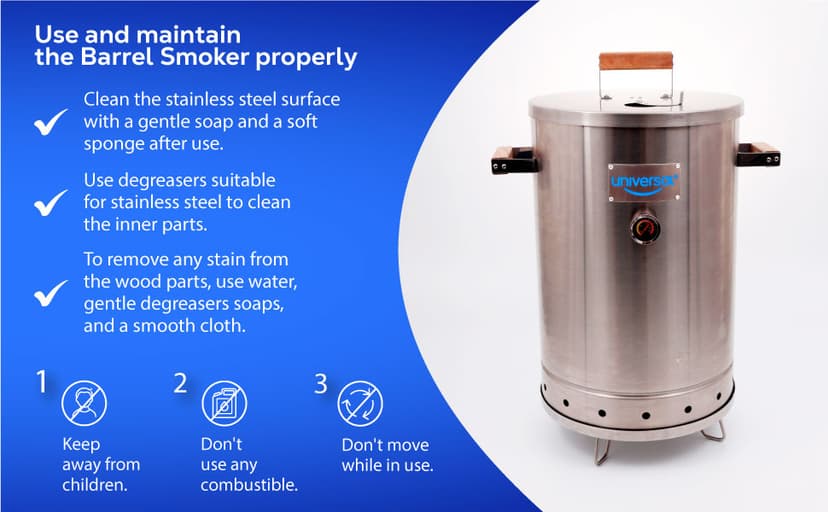 Universal 20-pound Stainless Steel (25-servings) Charcoal Barrel Smoker with Thermometer & Airlock system - 20.5"x 29.6" x ⌀15.5", 2 in 1 Vertical Grill and Smoker, Slow Cooking Barrel