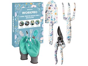 WORKPRO Aluminum Garden Tool Set, 4PCS Heavy Duty Hand Garden Tools with Box Include Trowel, Rake, Pruner, Garden Gloves, Garden Gifts