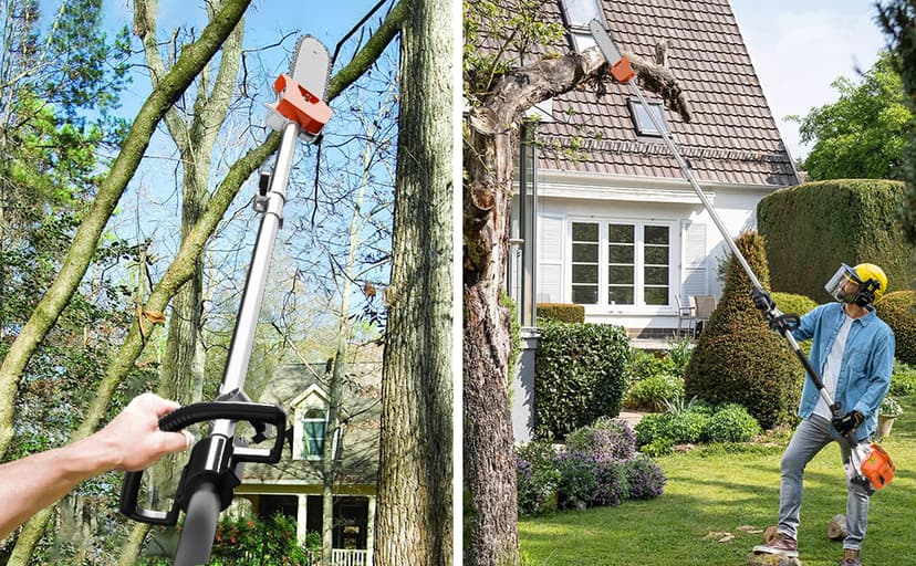 48CC Gas Powered Pole Saws,2-Stroke Gas Pole Saws for Tree Trimming with11.5in Cutting Bar,Extendable Pole to Height 16FT Cutting Chainsaw Tree Trimmer