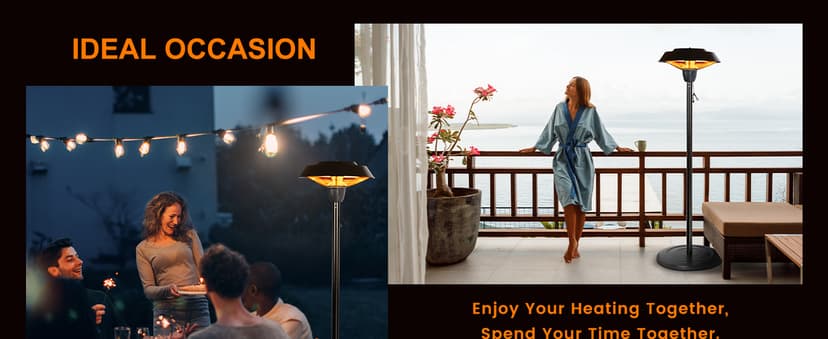 Star Patio Electric Outdoor Heater, Freestanding Patio Heater, Infrared Heater, Hammered Bronze Finished, Tip-Over Protection, Adjustable Height and Silent Heating Heater, ZHQ1566-C-SN12024