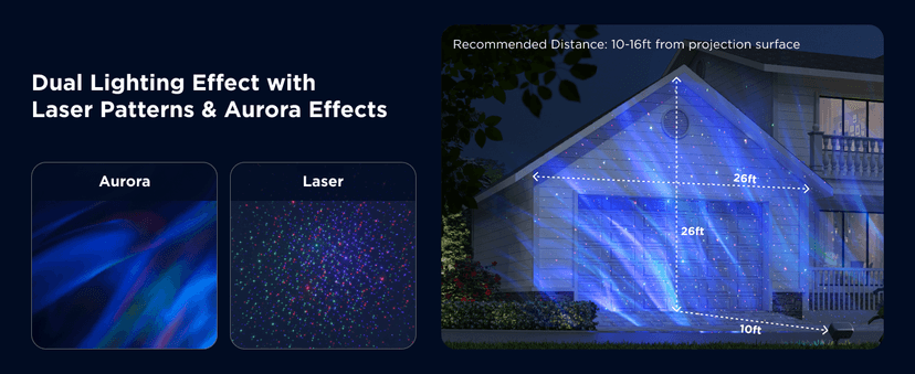 Govee Outdoor Projector Light, Laser and Aurora Star Projector Light for Indoor and Outdoor Decor, 16 RGB Patterns, RGBW Aurora, 51 Scene Modes, Works with Alexa, Google Assistant, Matter