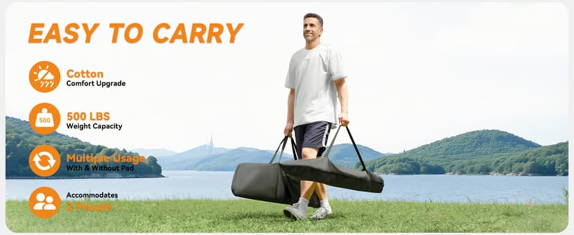 Double Hammock with Stand, 2 Person Cotton Rope Hammock with Removable Polyester Pad, 500LBS Capacity, Portable & Adjustable Design, Includes Storage Bag, Indoor Outdoor Use,White-Gray