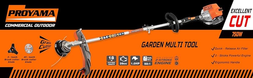 PROYAMA 26cc 6 in 1 Multi Functional Trimming Tools, Gas Hedge Trimmer, Weed Eater, String Trimmer, Brush Cutter, Edger, Pole Saw Chainsaw Pruner with Extension Pole
