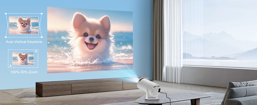 Smart HY300 Projector With Built-in Apps, Wifi Bluetooth 4K 1080P, Auto Keystone, Short Throw and 180 Adjustable, Mini Portable Outdoor Movie (White)