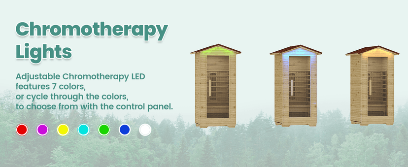 1 Person Outdoor Infrared Sauna - 3D Fast Heating Home Spa Sauna w/Chromotherapy Light, Wooden Sauna Room Kit w/Bluetooth Speaker (CE Certified,110V)