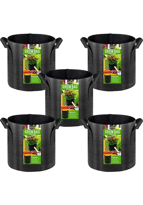 Utopia Home 5 Pack 5 Gallon Grow Bags, 300G Thickened Nonwoven Plant Fabric Pots for Outdoor, Grow Pots, Garden Plant Bags, Aeration Fabric Planter Bags for Fruits, Vegetables and Flowers