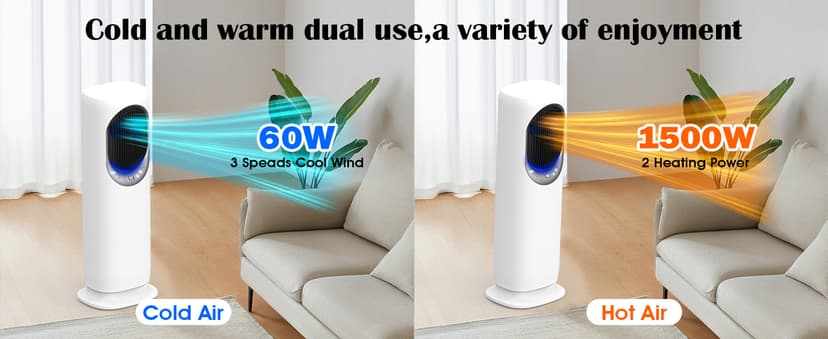 4 IN1 Evaporative Air Cooler, Swamp Cooler with 4L Water Tank, Tower Fan with Humidification, Fan and Heater Combo, 120°Oscillating, Remote, 12H Timer, 2 Ice Packs (Panel-Crescent)