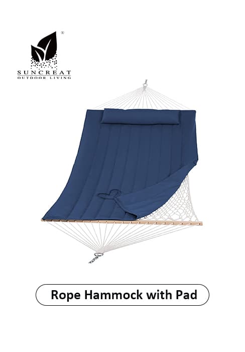 SUNCREAT Hammocks Traditional Rope Double Hammock with Hardwood Spreader Bar and Carrying Bag, 450 lbs Capacity, Natural