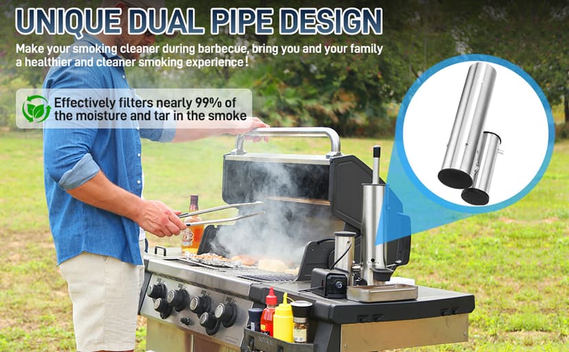 Outdoor Smoke Generator, Smoke Tube for Pellet Smoker, Stainless Steel Pellet Smoker Tube, Hot/Cold Smoker with Air Pump, Smoker Accessories, Portable Electric Smokers Grill Add Wood to produce smoke