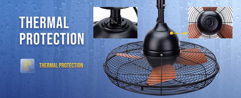 Tornado 20-Inch Outdoor Downrod Mount Ceiling Fan – IPX4 Water-Resistant, Remote Control Included, 3 Speed Settings, 3300 CFM, 10-Foot Cord, UL Safety Listed