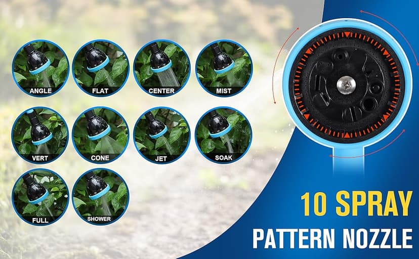 Tesony Watering Wand, 29" Bendable Garden Hose Wand with 10 Adjustable Spray Patterns, Water Sprayer Wand with Thumb Control Shut Off Valve, Quick Connector, Great for Hanging Baskets, Watering Plants