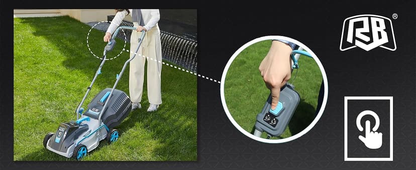 RB 40V 13-Inch Brushless Cordless Lawn Mower with 4.0Ah Lithium Battery & Fast Charger, 2-in-1 Lightweight Mower for Small Yards, Foldable Handle, 5 Cutting Height Adjustments