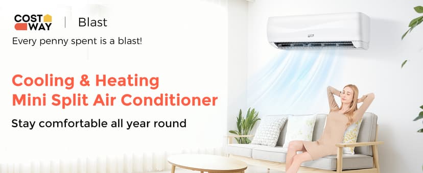 COSTWAY 9000BTU Mini Split Air Conditioner& Heater, 17 SEER2 208-230V Wall-Mounted Ductless AC Unit Cools Rooms up to 450 Sq. Ft, Energy Efficient Inverter AC with Heat Pump (Blast Series)