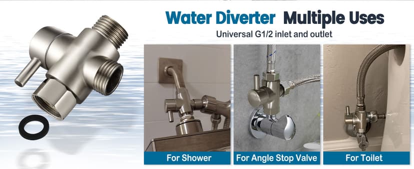 Shower Arm Diverter Valve for Hand Held Showerhead and Fixed Spray Head,G 1/2 3-Way Bathroom Universal Shower System Replacement Part/Brass (Brushed Nickel)