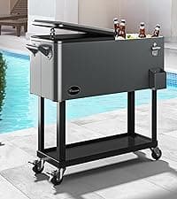 YITAHOME 80 Quart Patio Cooler Cart with Bottle Opener Drainage, Portable Rolling Beverage Cart for Pool Deck Party Cookouts