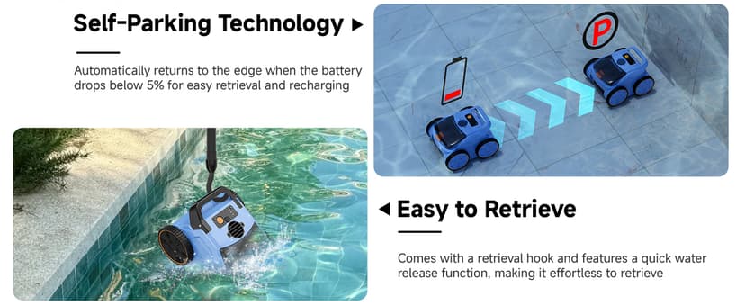 Pool Vacuum for Above Ground Pool Made by Seauto, Pool Vacuum for Inground Pools Cleans Up to 2100 Sq.ft, Pool Robot Vacuum Lasts Up to 180 Mins, Pool Cleaner for Wall, Floor and Auto Mode