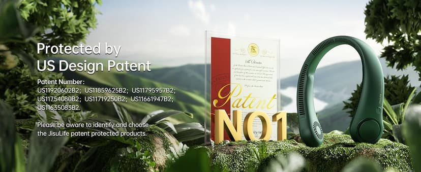 JISULIFE Portable Neck Fan, Hands Free Bladeless Fan, 5 Speeds, 4000 mAh Battery Operated Wearable Personal Fan, Twistable, Rechargeable, Gift for Women Men-Dark Green