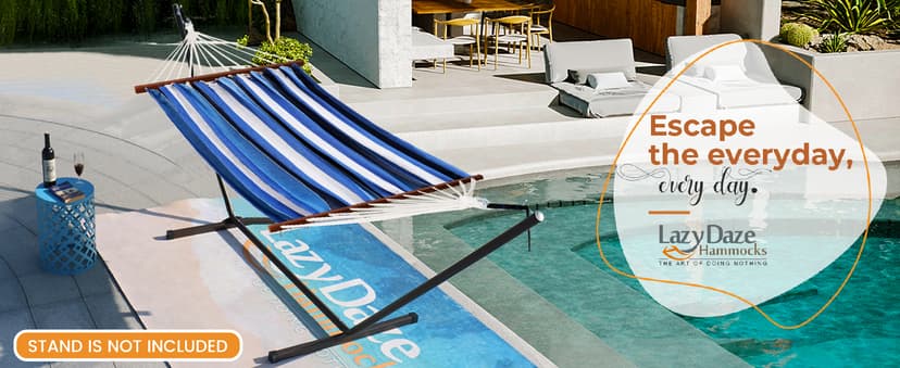 Lazy Daze Hammocks Cotton Fabric Spreader Bar Hammock, Outdoor Portable Hammock with Carrying Bag & Tree Straps for Bedroom, Patio, Backyard, Balcony, Max 450lbs Capacity, Blue