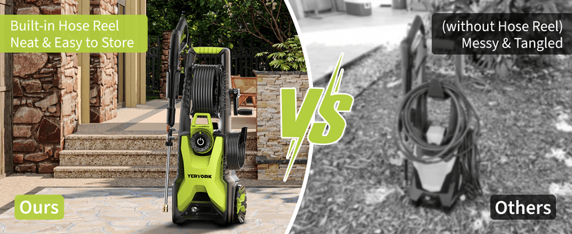 Pressure Washer, Adjustable 5000 Max PSI 2.5 Max GPM, Power Washer with 33 FT Hose Reel, Steel Wand, 500ml Foam Cannon, 4-Nozzle Set, Electric Pressure Washer for Cars, Fences, Patios