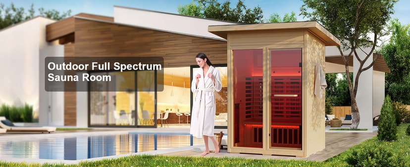 Infrared Sauna, Full-Spectrum Infrared Outdoor Saunas for Home - Dry Heat Sauna, Wooden Sauna Room with Beauty Lamp (Outdoor Sauna 2 Person)