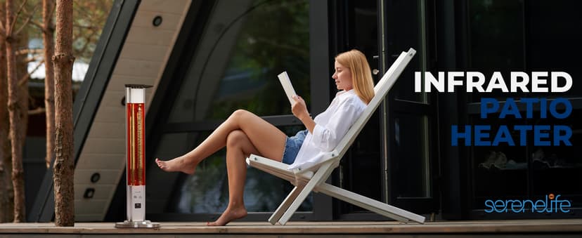 SereneLife Outdoor Electric Patio Heater - 900W Infrared Heater with Remote, Aluminum Reflector, Waterproof Design, IP65 Approved, Quiet Operation, Standing Porch Heater for Patio & Backyard