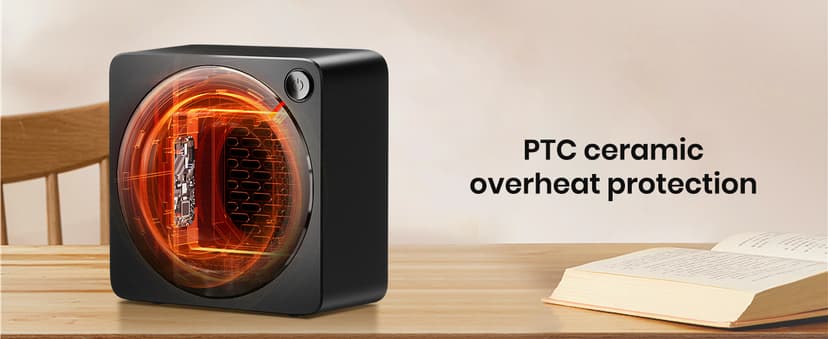 Gaiatop Mini Space Heater, Lightweight PTC Ceramic Fast Heating 500W Energy Efficient for Indoor Use, Overheating & 45° Tip-Over Protection, Portable Desk Electric Heaters for Office Home Black