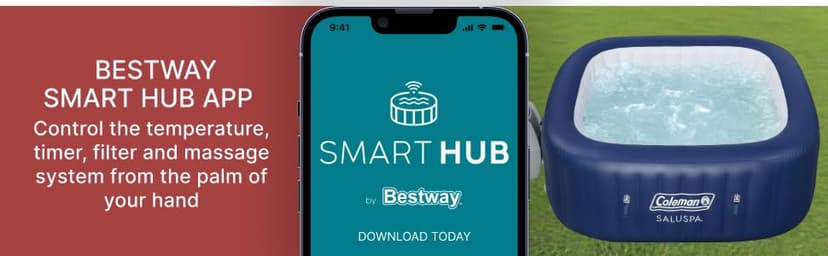 Coleman Atlantis AirJet Large Square 4 to 6 Person Inflatable Hot Tub Portable Outdoor Spa with 140 AirJets and EnergySense Cover, Blue