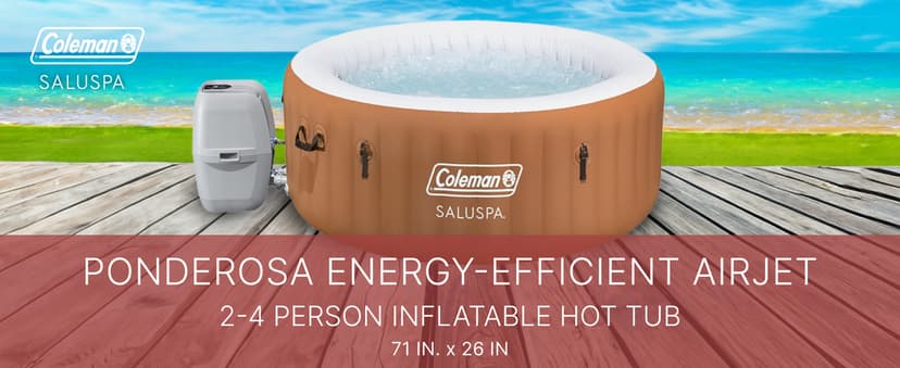Coleman Ponderosa AirJet 2 to 4 Person Inflatable Hot Tub Round Portable Outdoor Spa w/ 120 AirJets & EnergySense Energy Saving Cover, Orange