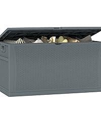 120 Gallon Resin Deck Box, Weatherproof Outdoor Storage Box for Patio, Garden, Pool, and Yard, Lockable Waterproof Bin for Tools, Cushions, and Accessories, Grey