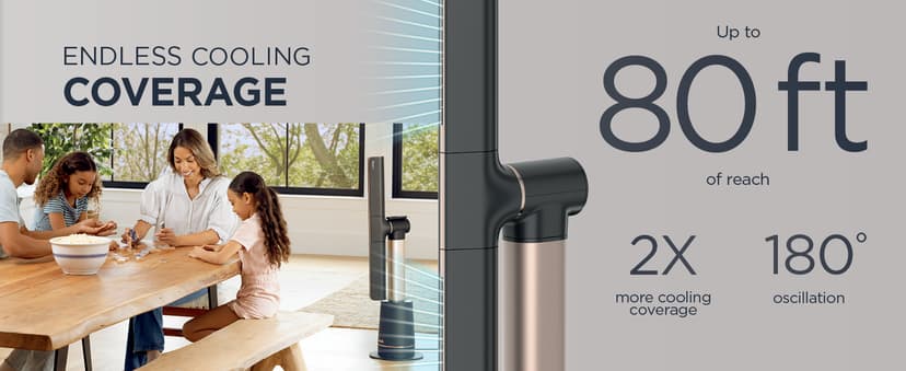 Shark TurboBlade Fan—Ultra-powerful bladeless tower fan, pivots, twists, oscillates 180°, accelerates air up to 80 ft., 10 noise levels + 10 speeds for air circulation, easy to clean, dove, TF202SWH