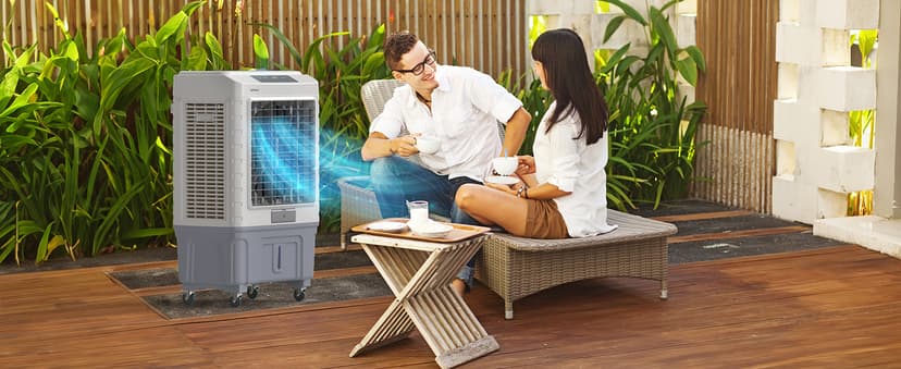 ROVSUN 4100CFM Portable Air Cooler, 13.2Gal/50L Evaporative Swamp Cooler, 3-IN-1 Cooling Fan with Remote Control, 3 Speeds, 7.5H Timer & 4 Ice Box, Humidifying Oscillating Fan for Indoor or Outdoor