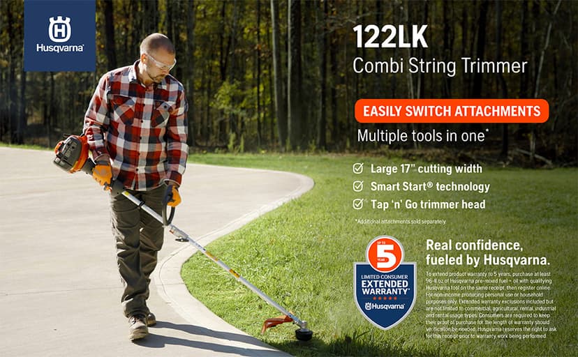 Husqvarna 122LK Grass Trimmer, 22-cc 2-Cycle, 17-inch Straight Shaft Gas Trimmer with T25 Head, 967628201