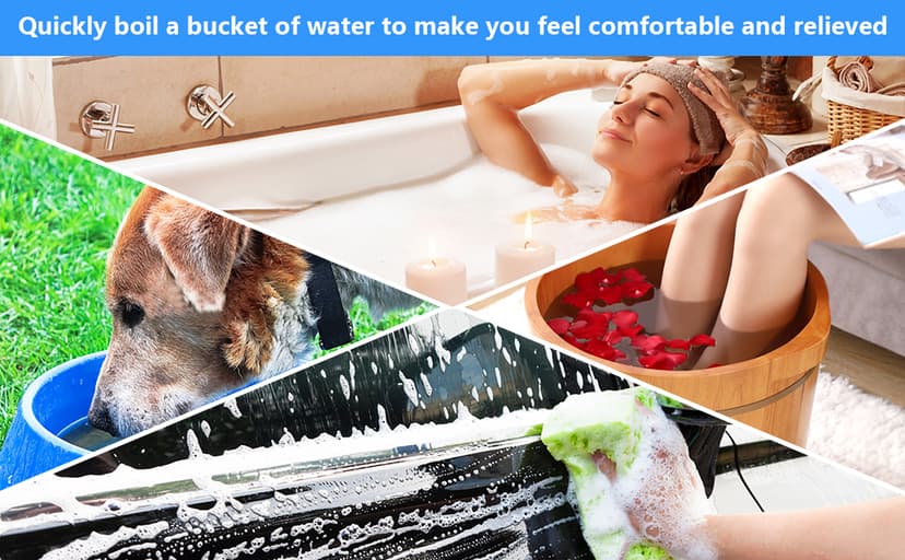 2000W Immersion Water Heater Electric, Portable Bucket Heater with 304 S S, Submersible Bathtub Pool Heater with LCD Thermometer Heats up to 5 Gallons of Water in Minutes